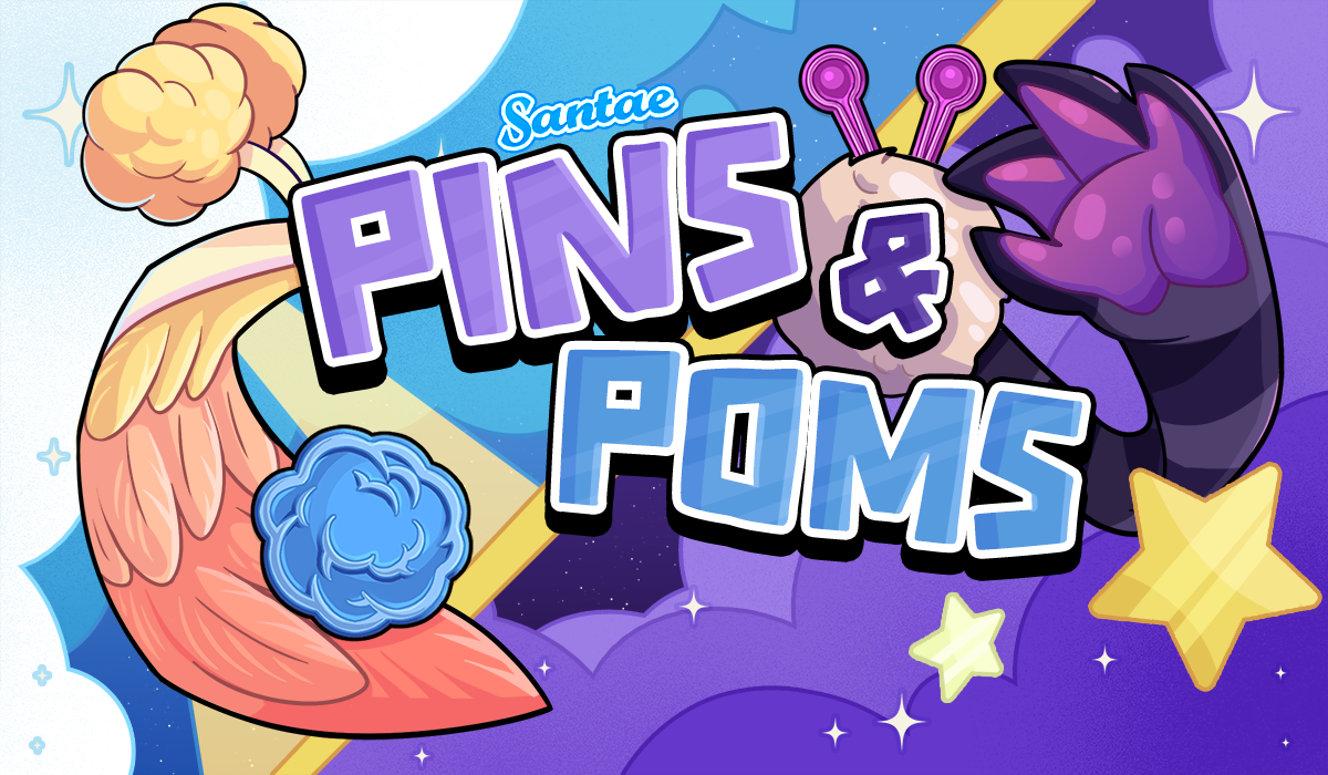 Santae Pins and Poms game title and characters